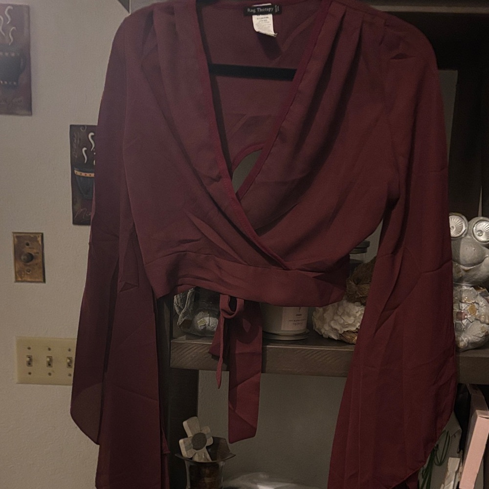 Rag Therapy Chic Burgundy Wrap Top with Flared Sleeves(wide)- NWOT